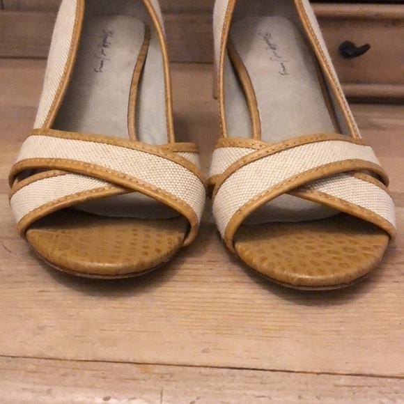 Elizabeth & James Prim Canvas Wedges Peep Toe Leather 8.5 - Picture 3 of 9